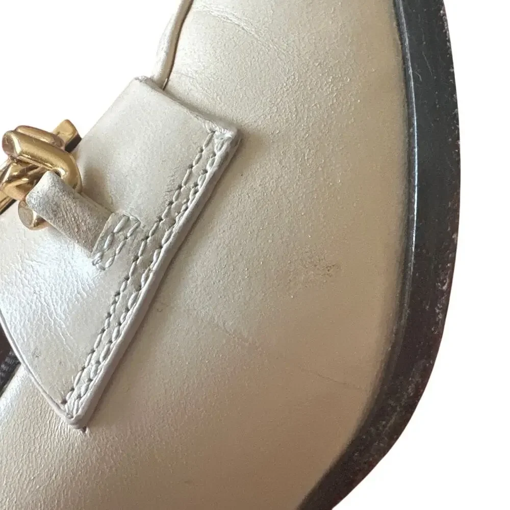 Tory Burch Perrine Heeled Loafers‎ Cream Chain Block Heel 7.5